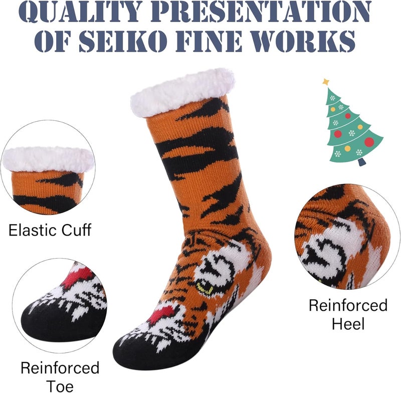 LINEMIN Mens Warm Slipper Socks Soft Cozy Fuzzy Fleece-Lined Winter Non Slip Indoor Christmas Socks - Image 4